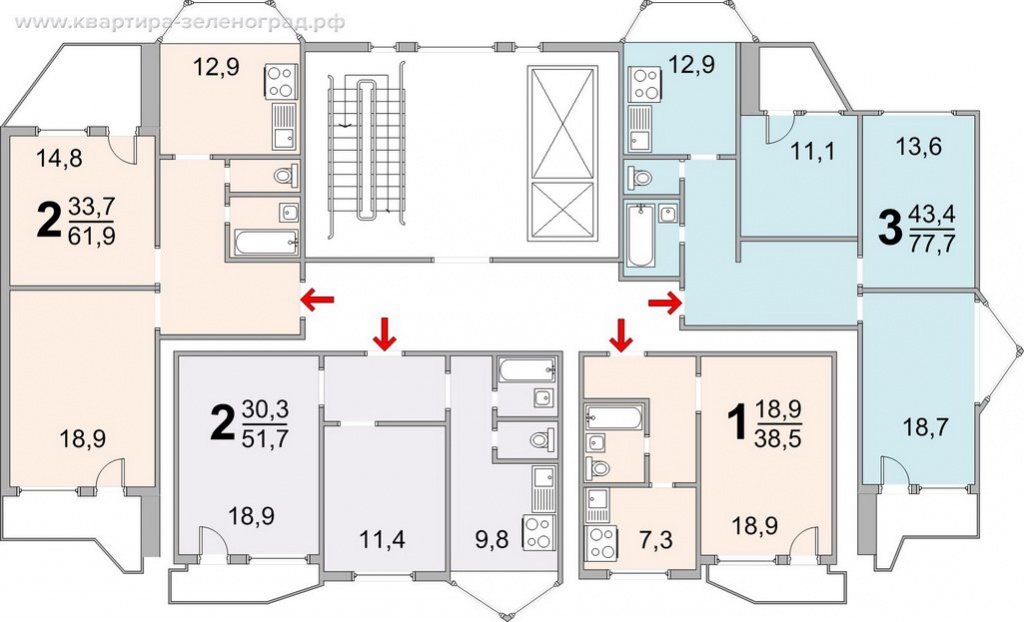 Планировки квартир в доме серии П-44Т Зеленограда